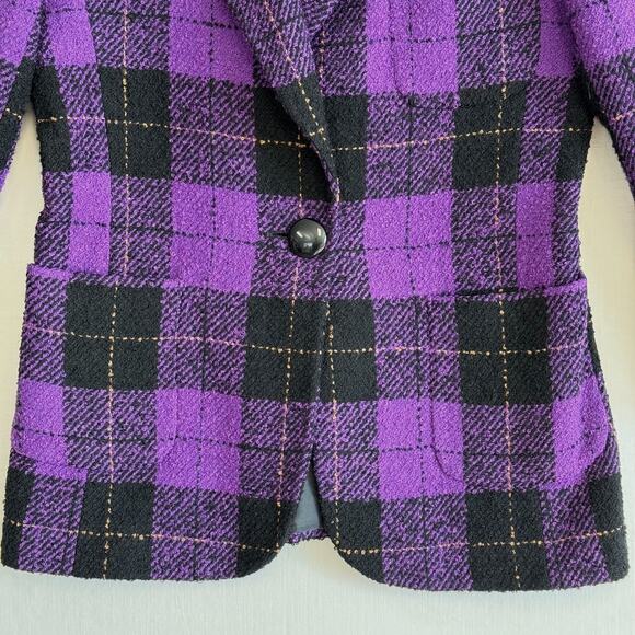 HERBERT GROSSMAN Vintage USA Nubby Jacket Women's Size 10 Purple Black Plaid - Picture 4 of 14